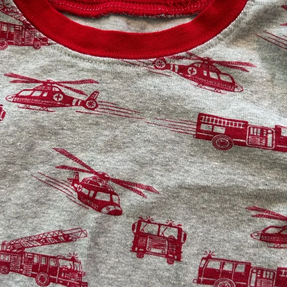 Kids Grey and Red Firetruck Pajama Set. Size 4T
